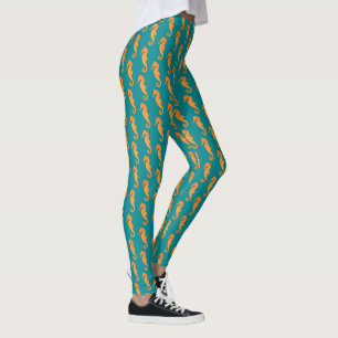 Legging Silhueta de laranja de cavalo marinho Padrão simp