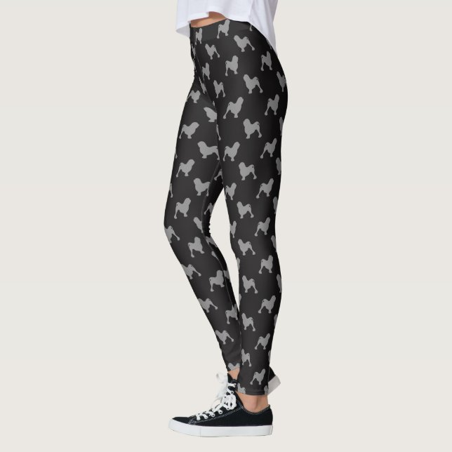 Legging Silhuetas de Cachorro Lowchen Preto e Cinza (Esquerda)