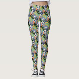 Legging Silhuetas de Gato Colorido legal em Quilt Squares