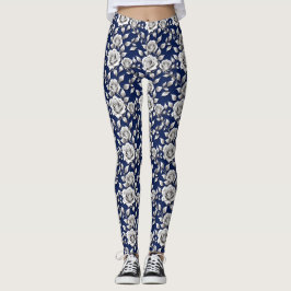 Legging Silver And White Roses