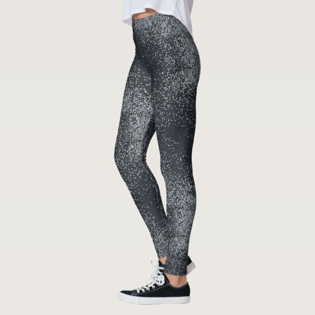Legging Silver Shimmer Dust Pattern – Elegant Metallic  (Esquerda)