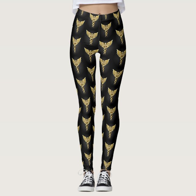 Legging Símbolo Poligonal Dourado Caduceus (Frente)