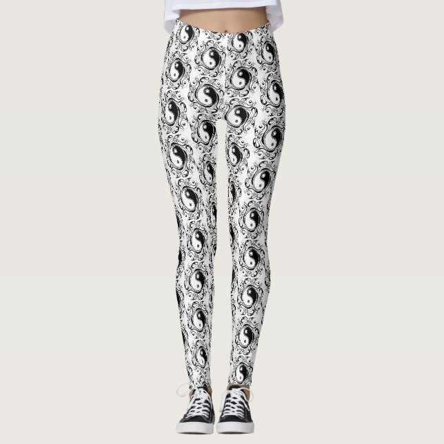 Legging Símbolo Yin & Yang Preto e Branco Estilo Tatuagem (Frente)
