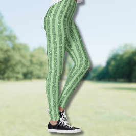 Legging Simple Forest Green Glitter Style Vertical Stripes