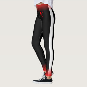 Legging Simples Faixa Branca em Preto com Texto Vermelho e