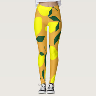 Legging Simples padrão de limão, fundo laranja.