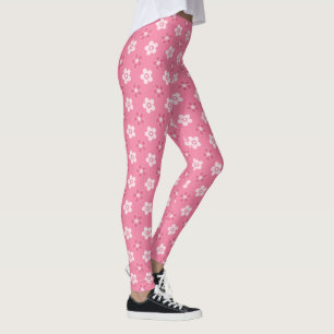 Legging simples padrão floral sólido rosa retrofluxo peque