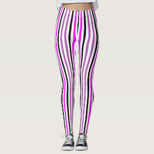 Legging Simples, Rosa e Preto - Listras Verticais em Branc