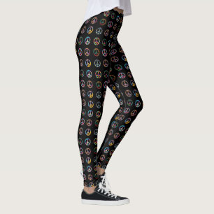 Legging Sinais de paz retros Groovy em caneleiras pretas