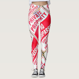 Legging sinal de propriedade privada vermelho em branco