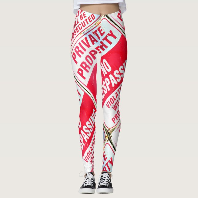 Legging sinal de propriedade privada vermelho em branco (Frente)
