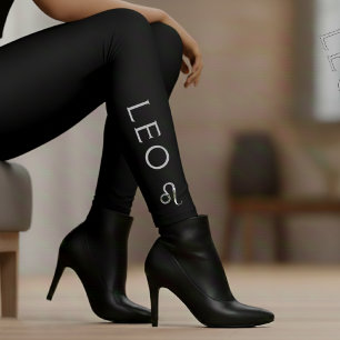Legging Sinal do Zodíaco de Leão Prata Preto Astrologia An