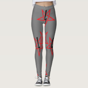 Legging Sinal Vermelho E Negro De Anton LaVey Na Cinza