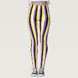 Legging Sinalizador de Ordenação Não Binária Vertical<br><div class="desc">Leggings com o sinalizador do orgulho não binário com faixas horizontais pretas, roxas, brancas e amarelas. Personalizável.</div>
