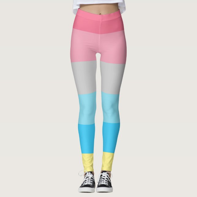 Legging Sinalizador do Genderflux Cor-de-rosa Cinza azul e (Frente)