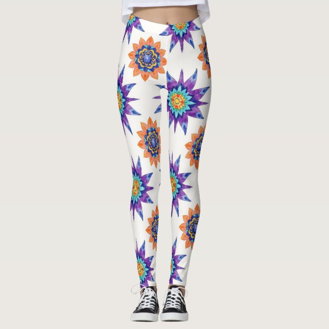 Legging Sinos de Kettle Mandalas Florais Padrão Sem Costur (Frente)