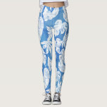 Legging Sky Blue White Leaf Beach Summer<br><div class="desc">Começando com um fundo de ricas,  designs de folha azul-claro foram desenhadas à mão em branco para um contraste refrescante. Monstera,  filodendron de folha dividida e folhas de bananeira constituem o padrão. Copyright Audrey Jeanne Roberts</div>