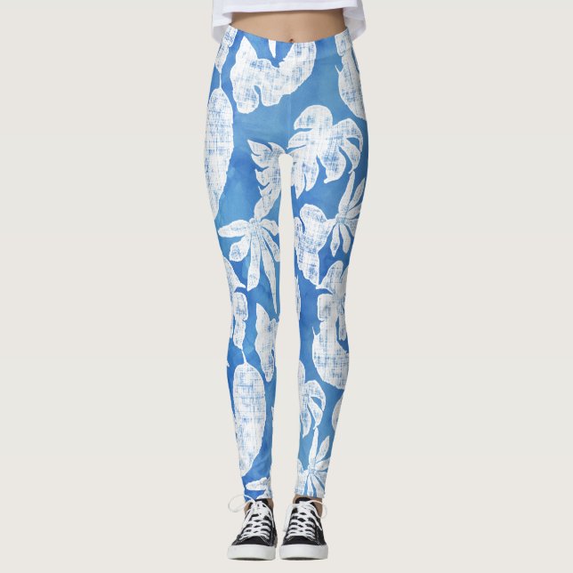 Legging Sky Blue White Leaf Beach Summer (Frente)