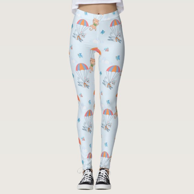 Legging Skydiver Cat Seamless Patterno (Frente)