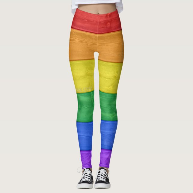 Legging SlipperyJoe's clássico arco-íris tátil feito à mão (Frente)