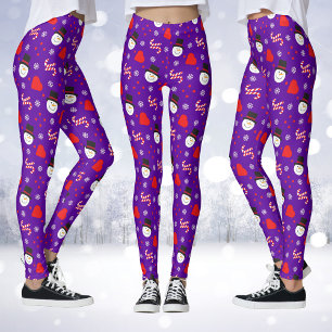 Legging Snowflakes Snowman Candy Canes Fundo Azul