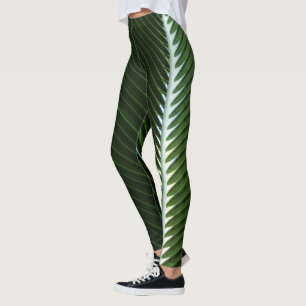 Legging Sobreposição das bordas das palmas Abstrato Verde