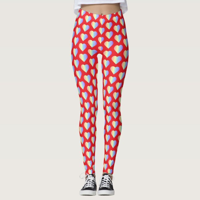 Legging Soft Pastel Rainbow Hearts in Fire Red (Frente)
