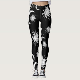Legging Sol branco e preto Lua e estrelas