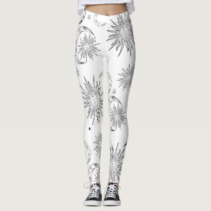 Legging Sol branco e preto Lua e estrelas