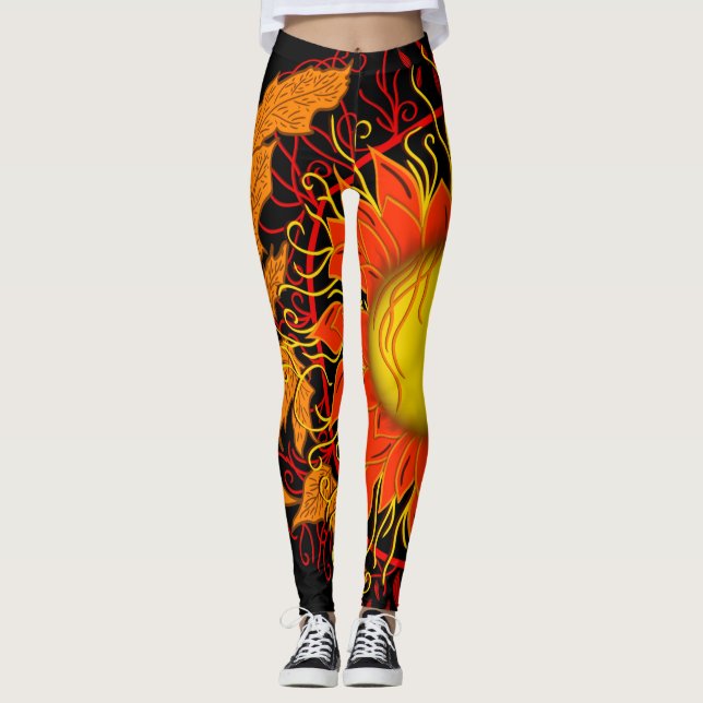 Legging Sol Tangido, raios solares Abstrato Laranja Modern (Frente)