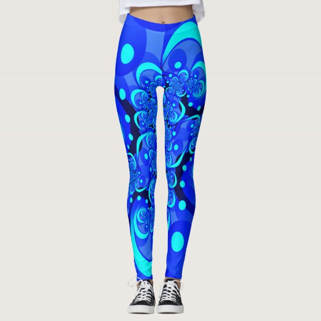 Legging Sombras da Arte Fractal Abstrato Moderna Azul (Frente)