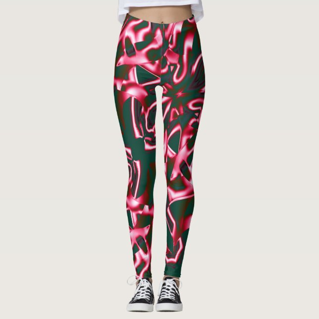 Legging Sombras de cor-de-rosa vermelha em fitas de abstra (Frente)