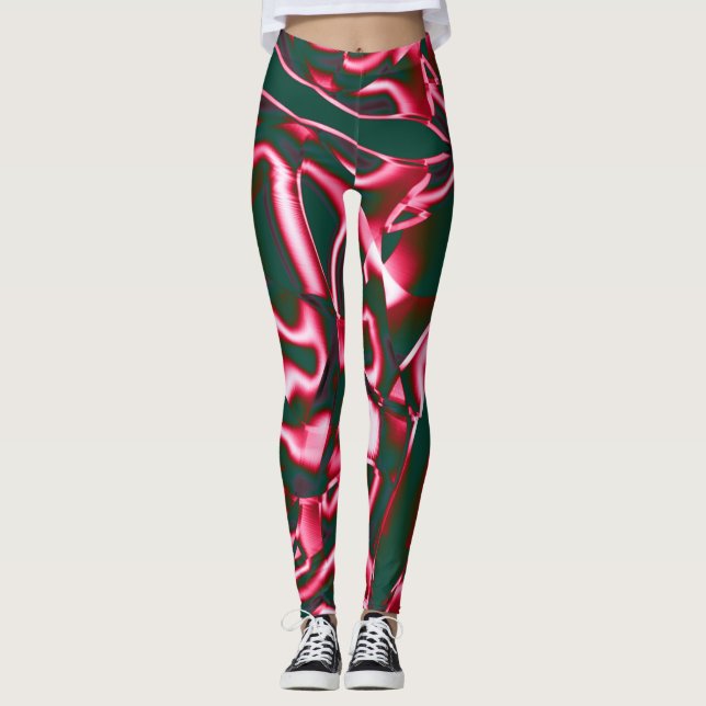 Legging Sombras de cor-de-rosa vermelha em fitas de abstra (Frente)
