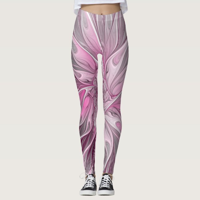 Legging Sonho De Flor Rosa Fractal, Padrão De Fantasia Flo (Frente)