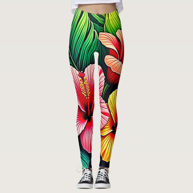 Legging Sonhos de Jardim de Flores Exóticas (Frente)