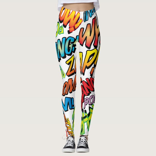 Legging Sons Tipográficos Divertidos de Quadrinhos de Arte (Frente)