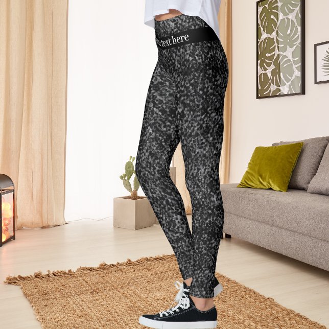 Legging Sparkle de brilho preto moderno, com nome personal (Modern Black Glitter Sparkle, with Custom Name Leggings)