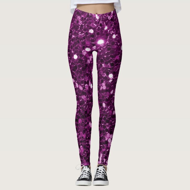 Legging Sparkles roxos do brilho do falso (Frente)