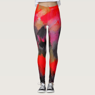 Legging Splatter cor-de-rosa preto vermelho da pintura
