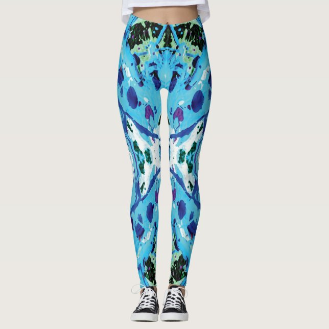 Legging Splatter de Biologia Marinha Azul e Verde (Frente)