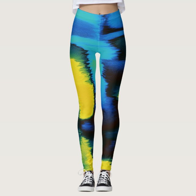 Legging Splatter de pintura amarela e azul (Frente)