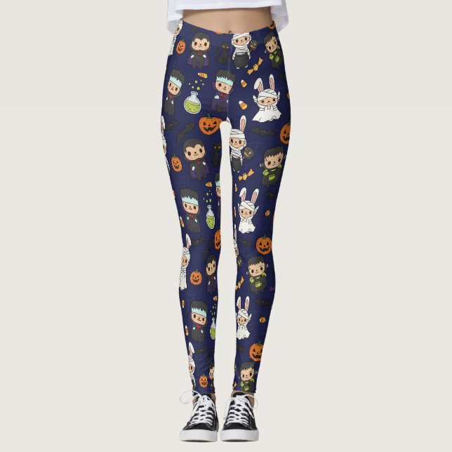 Legging Spooklet Halloween Ghost Pumpkin Impressão (Frente)
