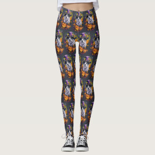 Legging Spooky Akita Halloween Witch e Abóbora 