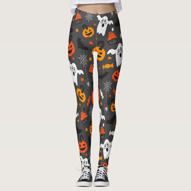 Legging Spooky Ghosts e abóboras (Frente)