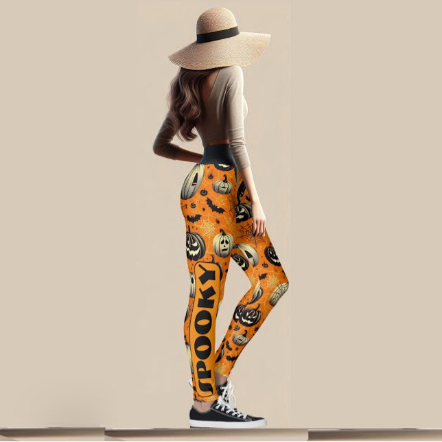 Legging Spooky Jack O Lanterns Orange Pumpkin Spider Web (Spooky Jack O Lanterns Orange Pumpkin Spider Web Leggings)