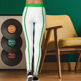 Legging Sports Women Modern Elegant White Green Stripes