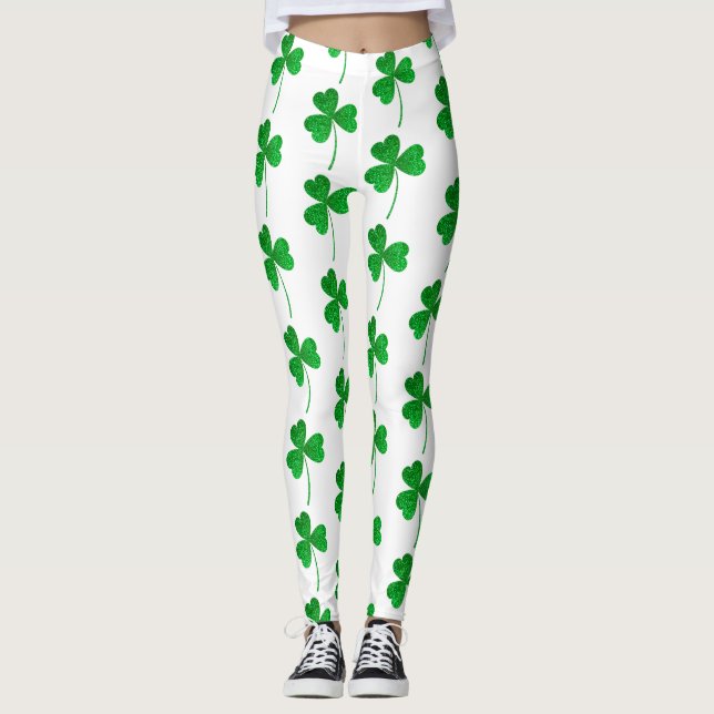 Legging St. Patrick’s Day Green Faux Glitter Shamrock (Frente)