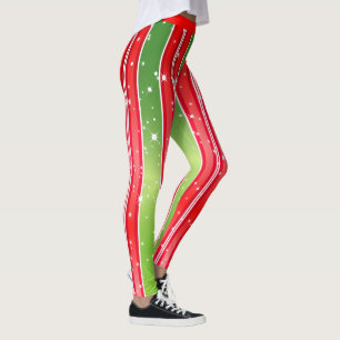 Legging Starry Snowy Red Green White com faixas verticais