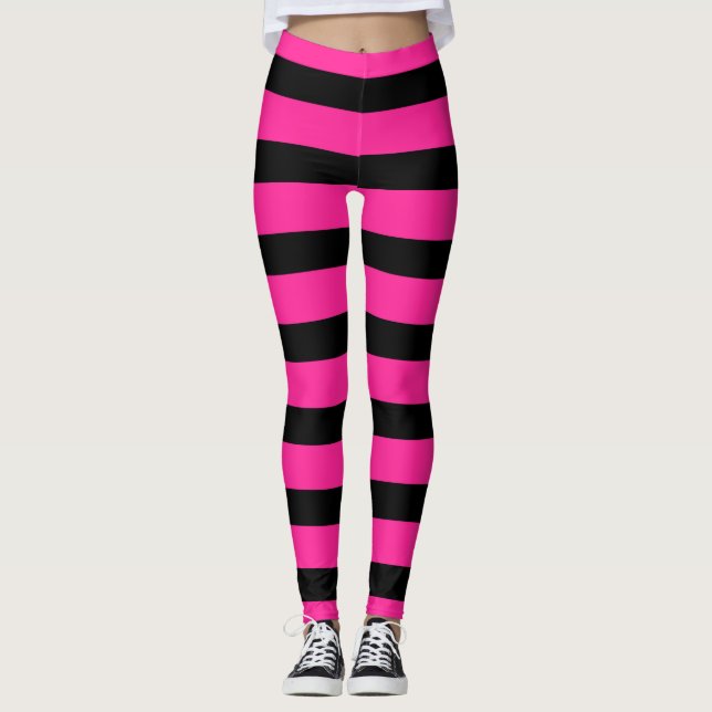 Legging Stripes de Moda Rosa e Preta Quente (Frente)
