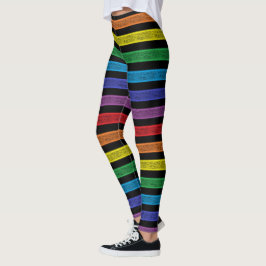 Legging Stripes Descritas Arco-Íris Preto